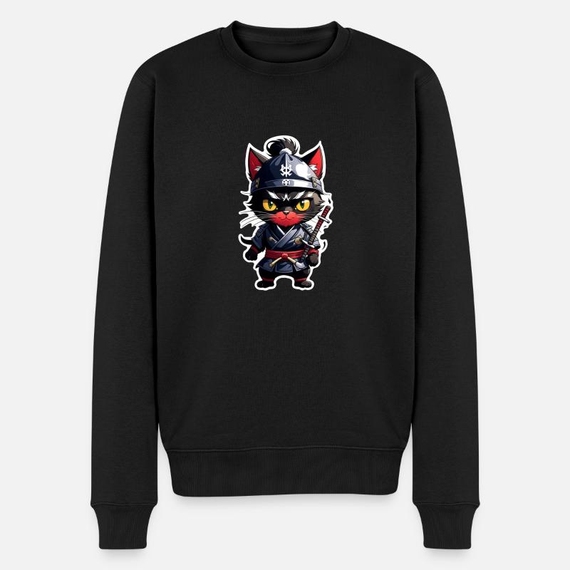 chat ninja - chaton samourai - Pull Premium bio Homme - noir