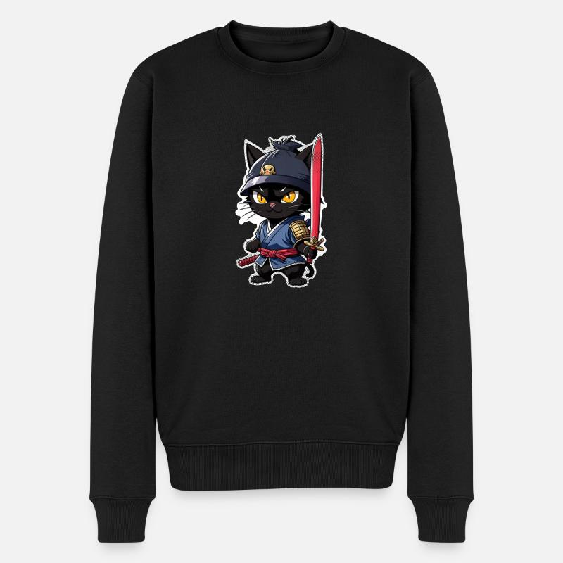 Ninja Katze - Samurai Kätzchen - Männer Premium Bio Pullover - Schwarz