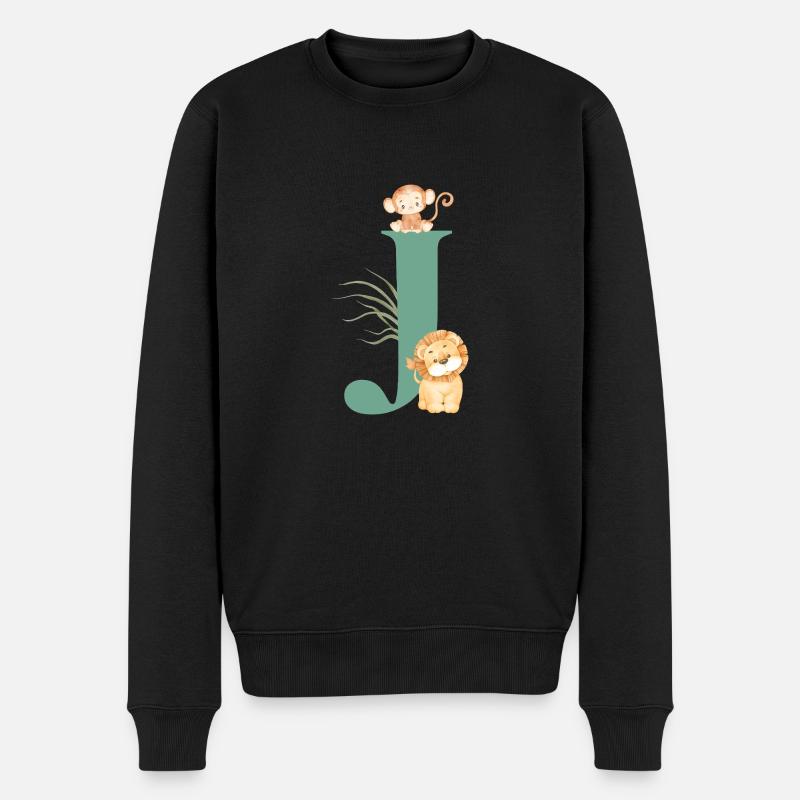 Buchstabe j grüne Dschungeltiere - Männer Premium Bio Pullover - Schwarz