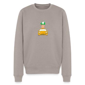 Würmeli aus dem Auto - Männer Premium Bio Pullover - Taupe - Vorne - Nico (187cm)