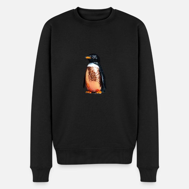 Pingvin, Pailletter, Glitter, Guld, Sort - Økologisk premium-sweatshirt til mænd - sort