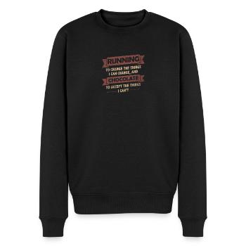 Funny Quotes > Running + Chocolate - Männer Premium Bio Pullover - Schwarz - Vorne - Nico (187cm)