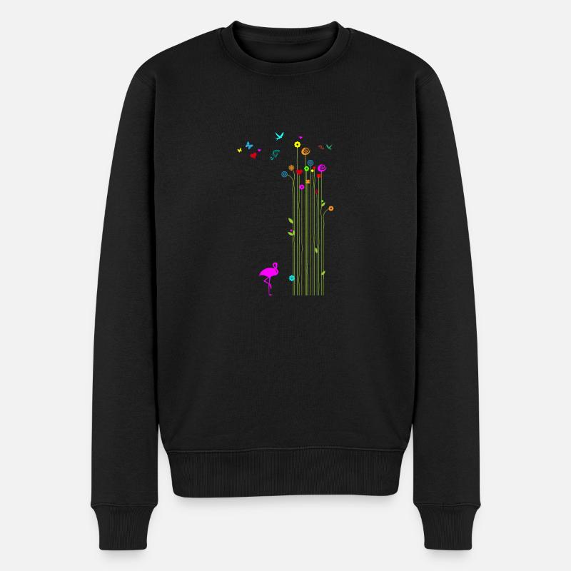 Frühling Flamingo Blumen Schmetterlinge - Männer Premium Bio Pullover - Schwarz