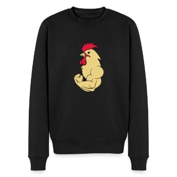 bodybuilder_hahn_2 - Männer Premium Bio Pullover - Schwarz - Vorne - Nico (187cm)