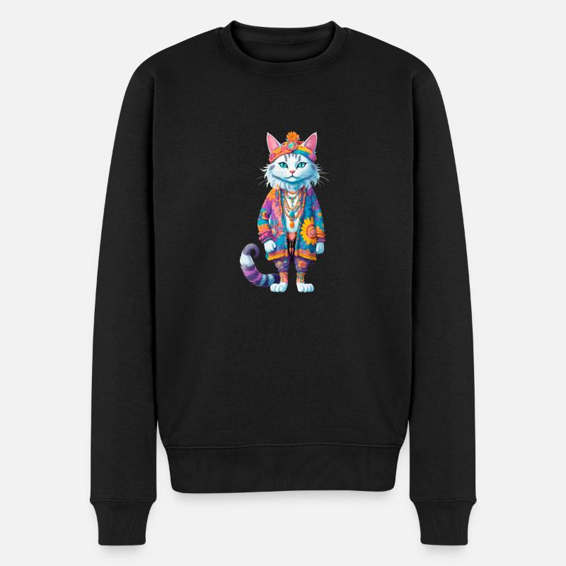 Hippie Cat - Männer Premium Bio Pullover - Schwarz
