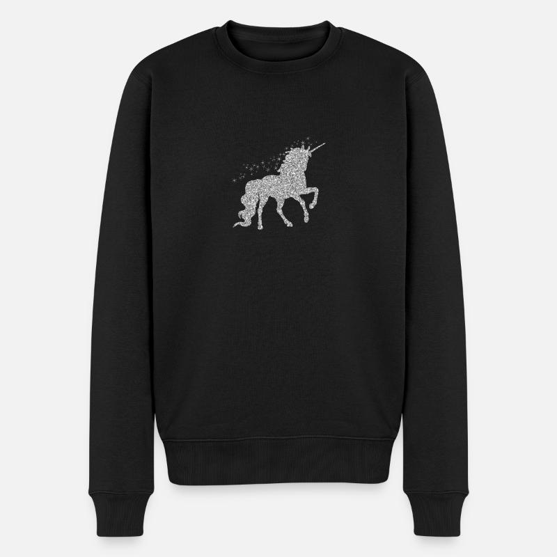 Das silberne glitzer Einhorn - Männer Premium Bio Pullover - Schwarz