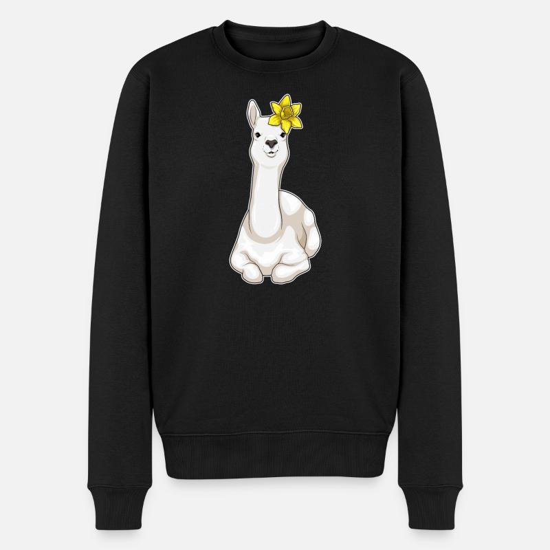 Lama Narzisse - Männer Premium Bio Pullover - Schwarz