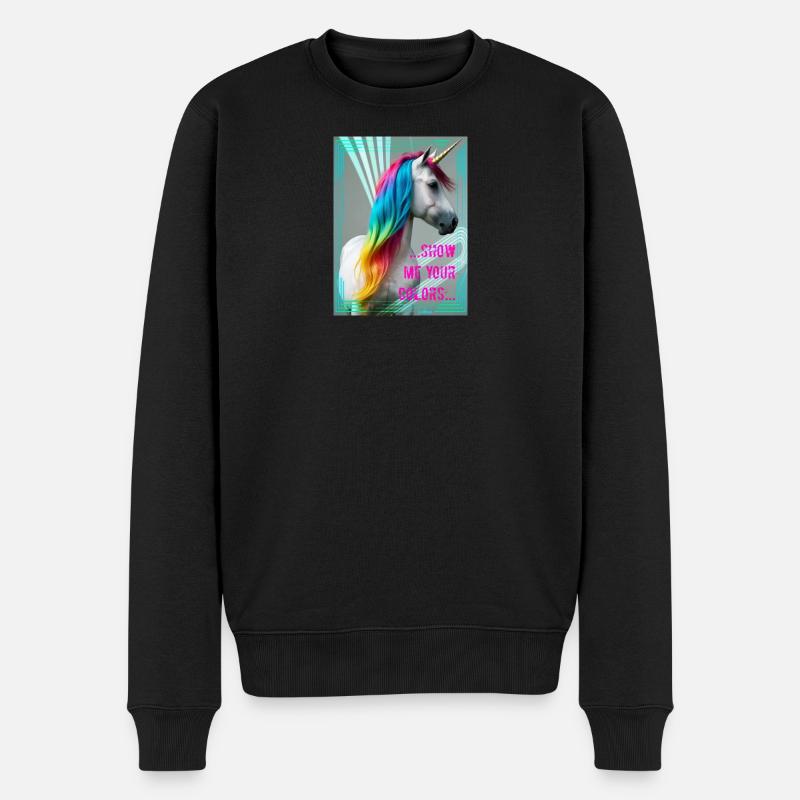 Regenbogeneinhorn - Männer Premium Bio Pullover - Schwarz