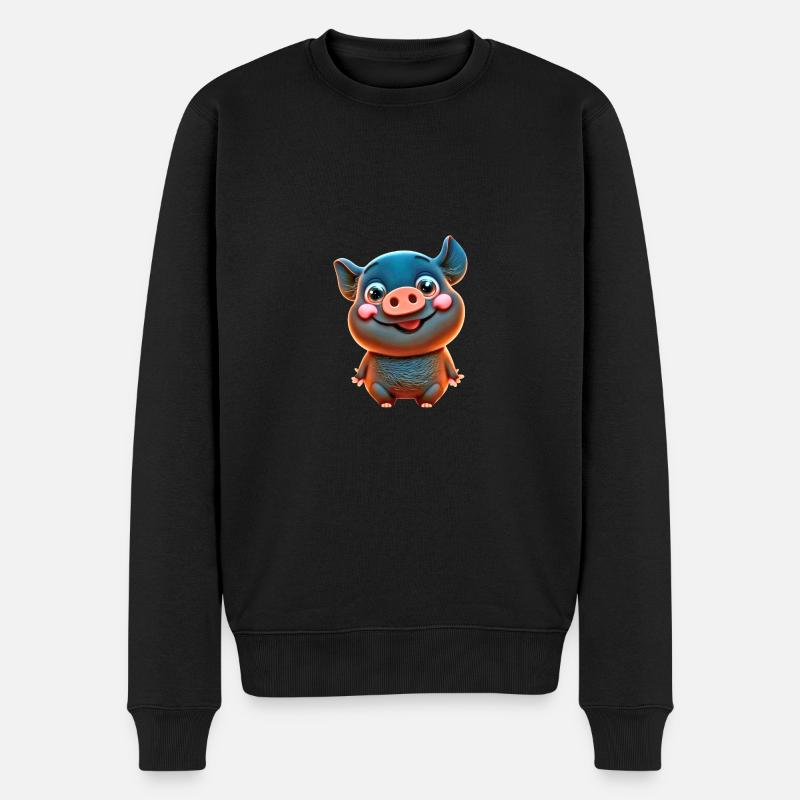 cute cartoon PIG BLACK - Pull Premium bio Homme - noir