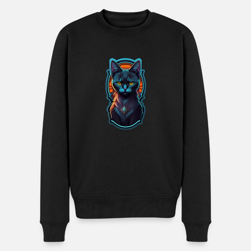 chaton noir et lumière néon - Pull Premium bio Homme - noir
