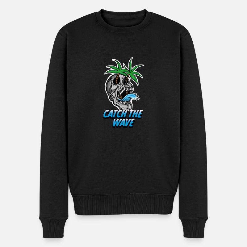 Catch the wave Surf shirt Illustration - Männer Premium Bio Pullover - Schwarz