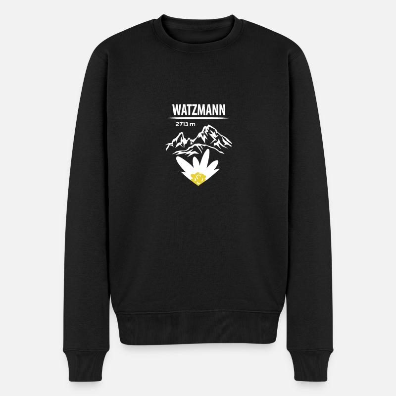 Watzmann 2713 - Berg und Edelweiß - Männer Premium Bio Pullover - Schwarz