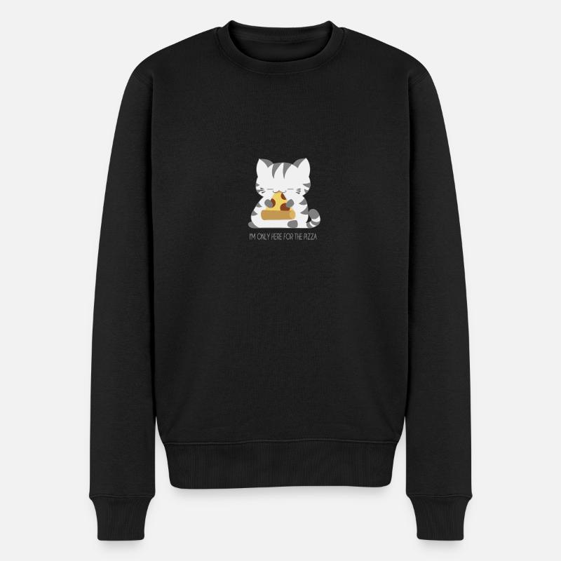 Katze isst eine Pizza - Männer Premium Bio Pullover - Schwarz