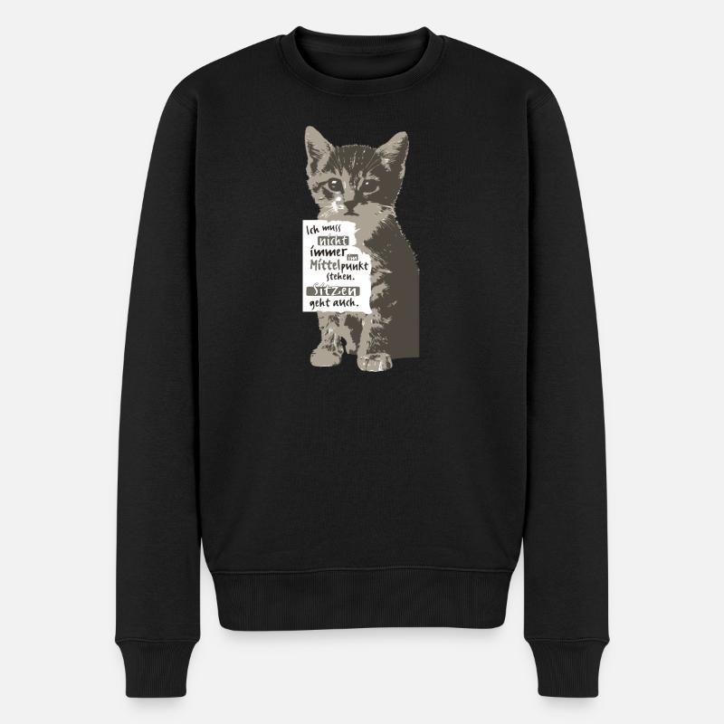 Ich muss nicht immer im Mittelpunkt stehen KATZE - Männer Premium Bio Pullover - Schwarz