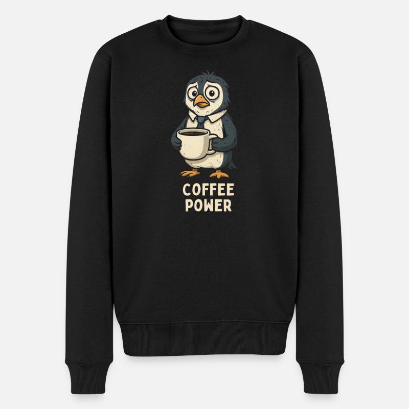 Kaffee-Pinguin im Bürolook - Männer Premium Bio Pullover - Schwarz