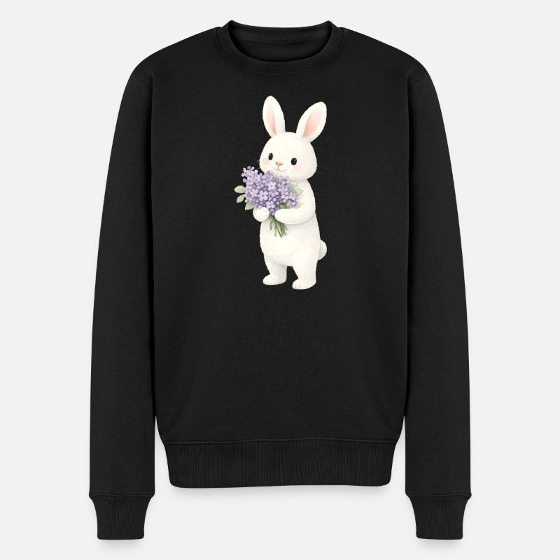 Lapin avec illustration lilas - Pull Premium bio Homme - noir