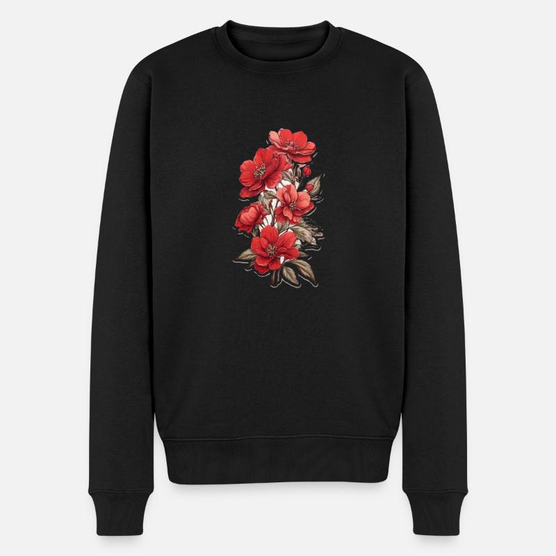 Schöne Rote Blume - Männer Premium Bio Pullover - Schwarz