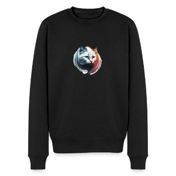 Weiße Katze Kontrast kalte Hitze - Männer Premium Bio Pullover - Schwarz - Vorne - Nico (187cm)