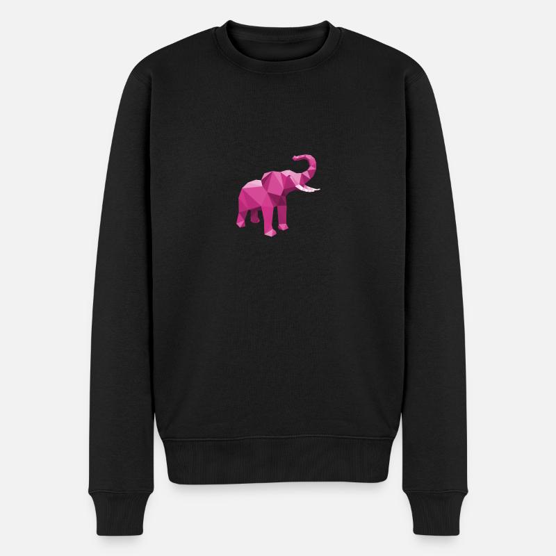 Elefant Pink mit stylischem LowPoly Effekt - Männer Premium Bio Pullover - Schwarz