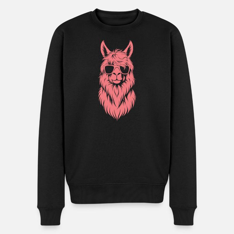 Hipster-Lama mit Sonnenbrille - Männer Premium Bio Pullover - Schwarz