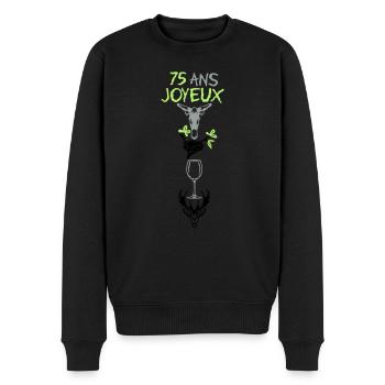 75 ans ane nid verre cerf rebus anniversaire - Pull Premium bio Homme - noir - Devant - Nico (187cm)