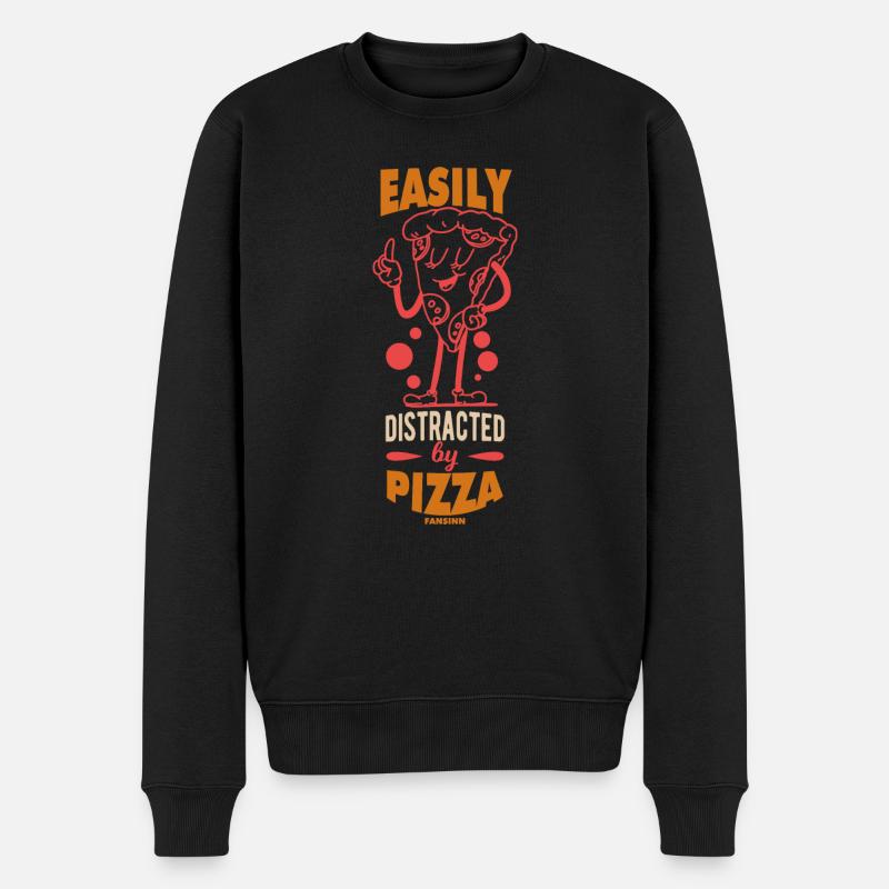 Easily Distracted By Pizza - Männer Premium Bio Pullover - Schwarz