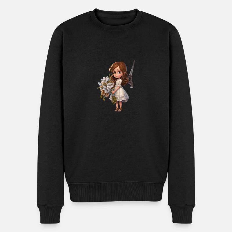 SCHÖNES MÄDCHEN AM EIFFELTURM - SOUVENIR - Männer Premium Bio Pullover - Schwarz