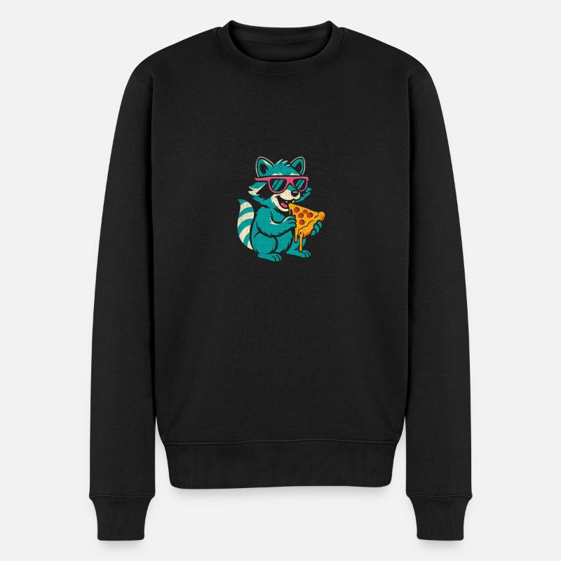 Waschbär mit Sonnenbrille isst Pizza - Männer Premium Bio Pullover - Schwarz