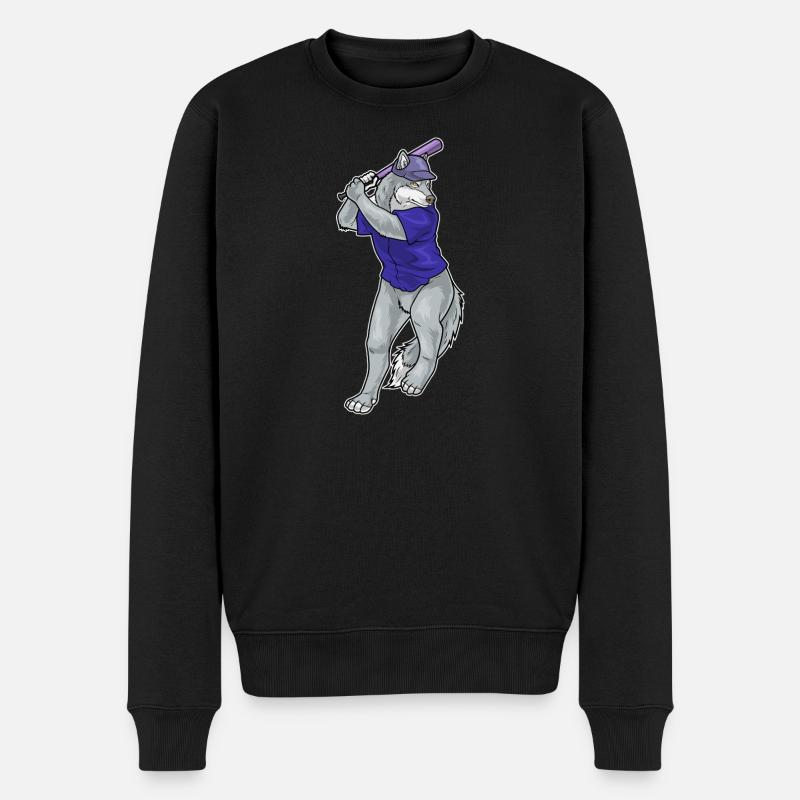Wolf Baseball Baseballschläger - Männer Premium Bio Pullover - Schwarz