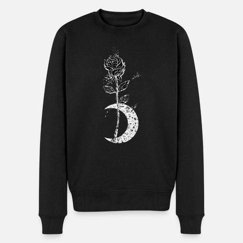 Rose mit Mond - Männer Premium Bio Pullover - Schwarz