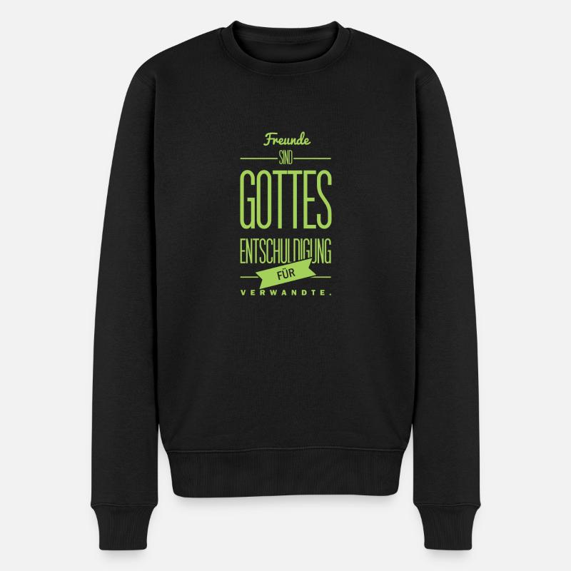 Spruch: Gottes Entschuldigung - Männer Premium Bio Pullover - Schwarz
