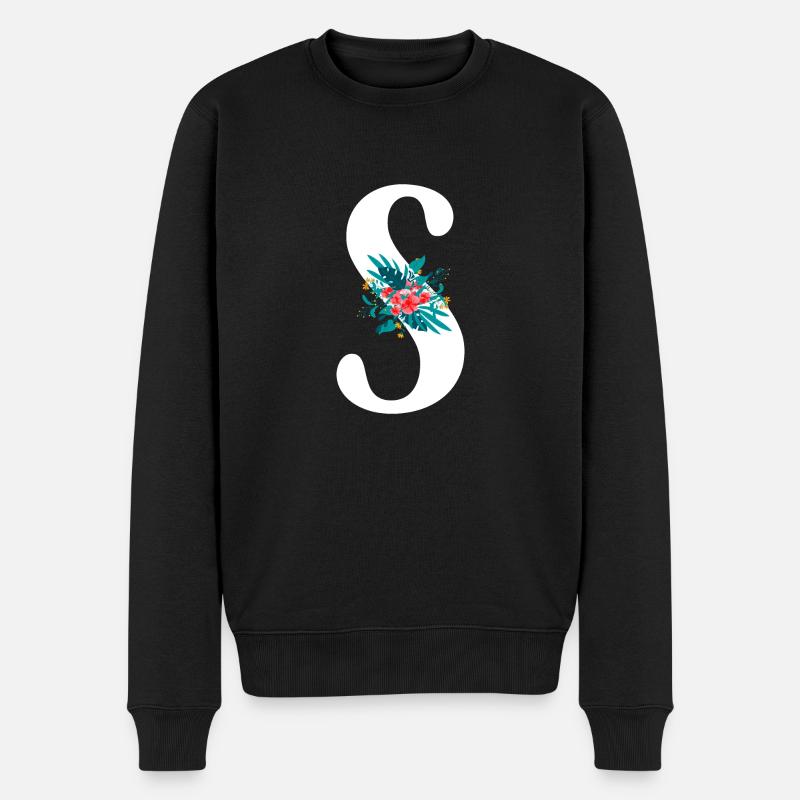 lettre S fleuris - Pull Premium bio Homme - noir