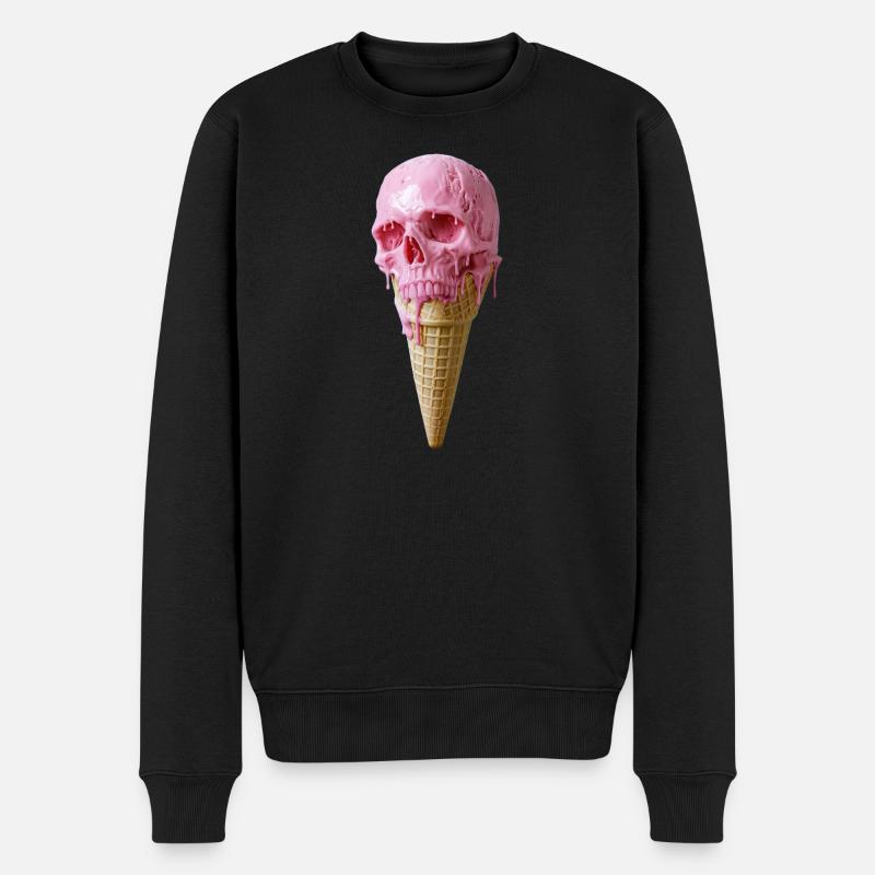 Pink Skull Eiscreme Kunst - Männer Premium Bio Pullover - Schwarz