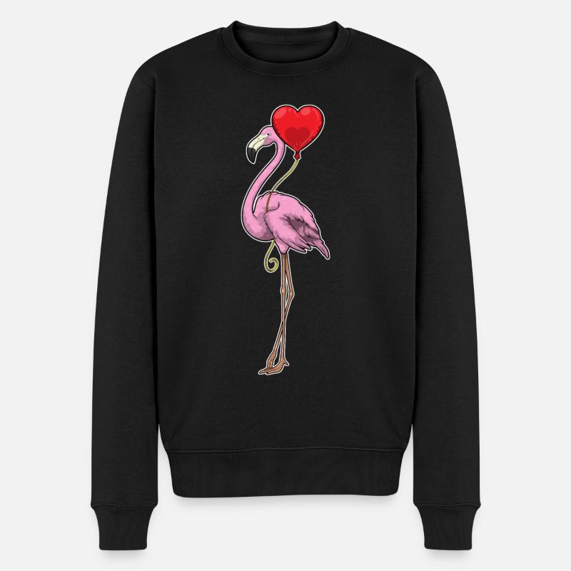 Flamingo Herz Luftballon - Männer Premium Bio Pullover - Schwarz