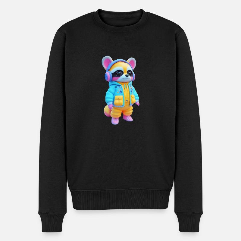 Waschbär mit Kopfhörern - Männer Premium Bio Pullover - Schwarz