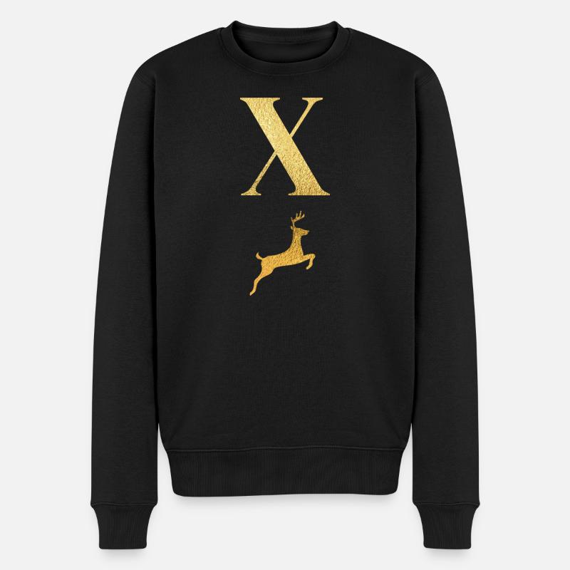 Buchstabe x Goldener Hirsch - Geschenkidee - Männer Premium Bio Pullover - Schwarz