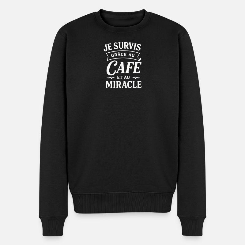 Überleben dank Kaffee und Wunder - Männer Premium Bio Pullover - Schwarz