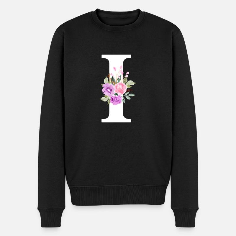 Lila Blumenbuchstabe I - Männer Premium Bio Pullover - Schwarz