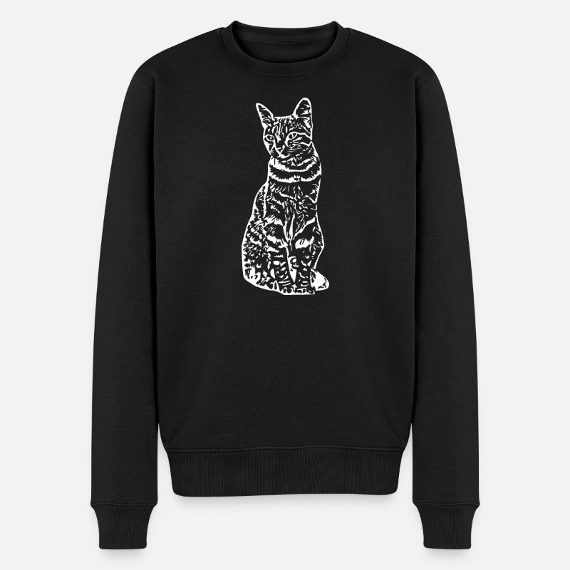 Katze weiß Silhouette Geschenk Katzenliebhaber - Männer Premium Bio Pullover - Schwarz