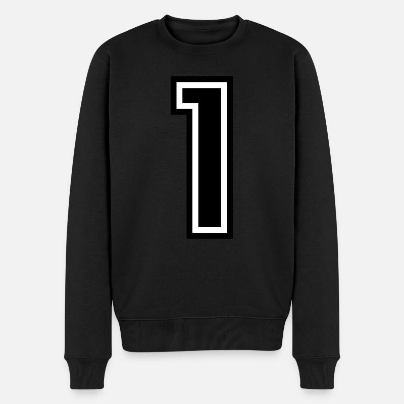 1 - Zahl 1 - Trikotnummer zweifarbig farbe ändern - Männer Premium Bio Pullover - Schwarz