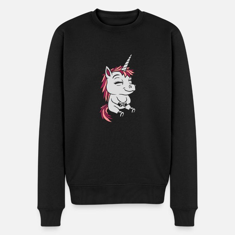 Comic kleines sitzendes Einhorn - Männer Premium Bio Pullover - Schwarz