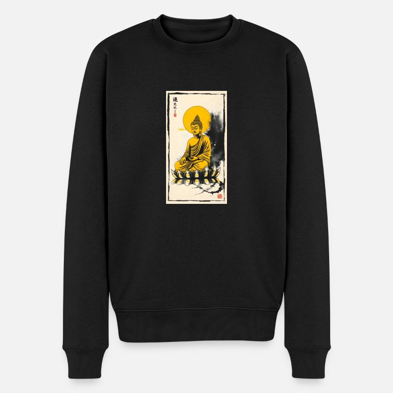 Sitting Golden Buddha - Männer Premium Bio Pullover - Schwarz