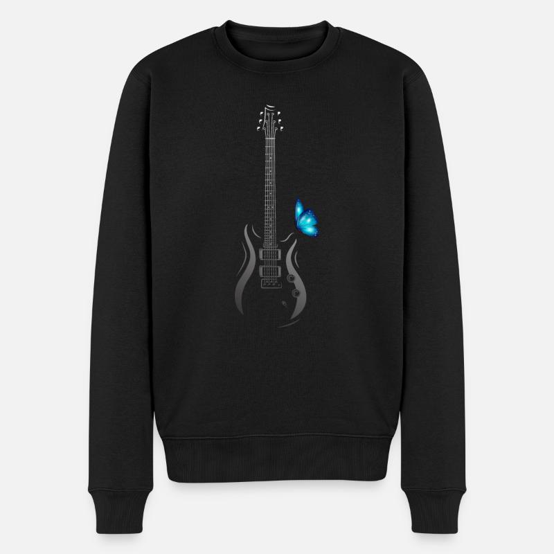 Guitar With Butterfly - Männer Premium Bio Pullover - Schwarz
