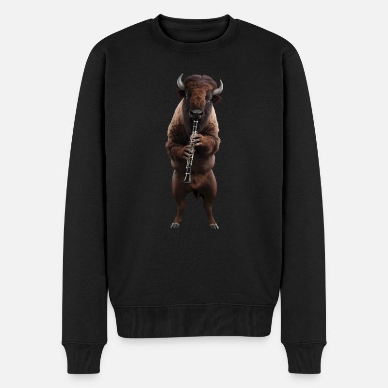 Bison Klarinette - Männer Premium Bio Pullover - Schwarz