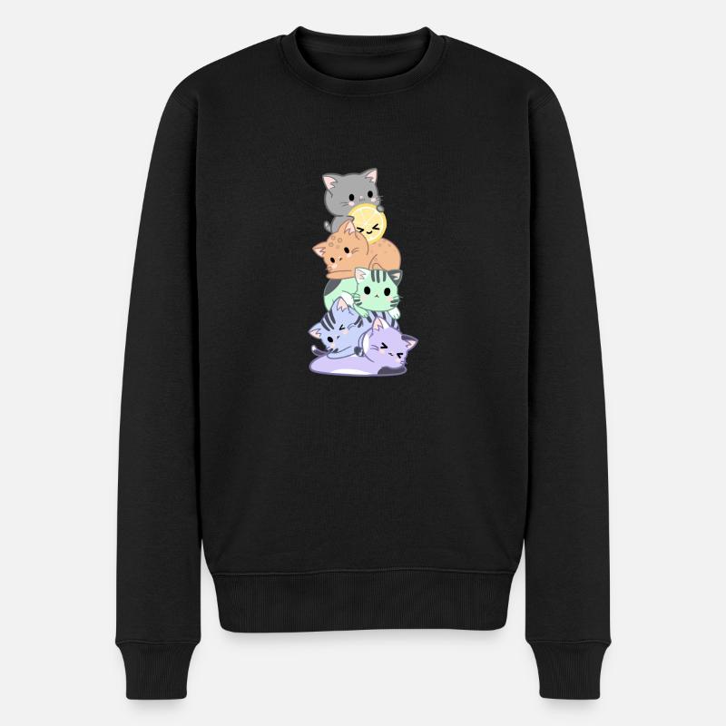 Regenbogen Katzen Haufen - Männer Premium Bio Pullover - Schwarz