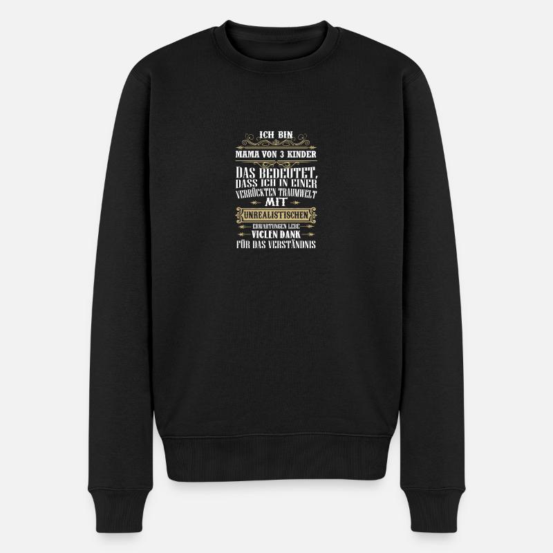 Mama drei Kinder - Männer Premium Bio Pullover - Schwarz