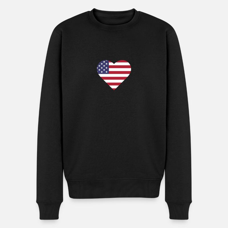 Amerikanisches Herz - Männer Premium Bio Pullover - Schwarz