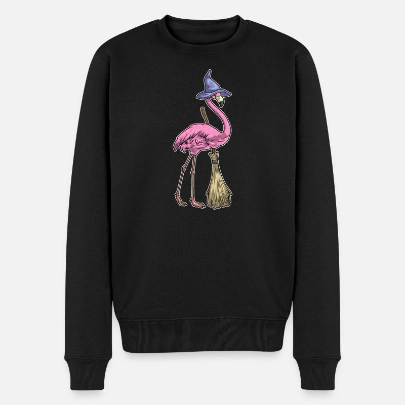 Flamingo Halloween Hexe - Männer Premium Bio Pullover - Schwarz