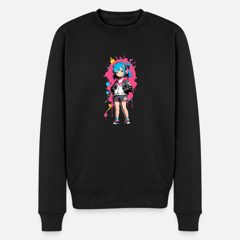 Streetart Mädchen 23239 - Männer Premium Bio Pullover - Schwarz