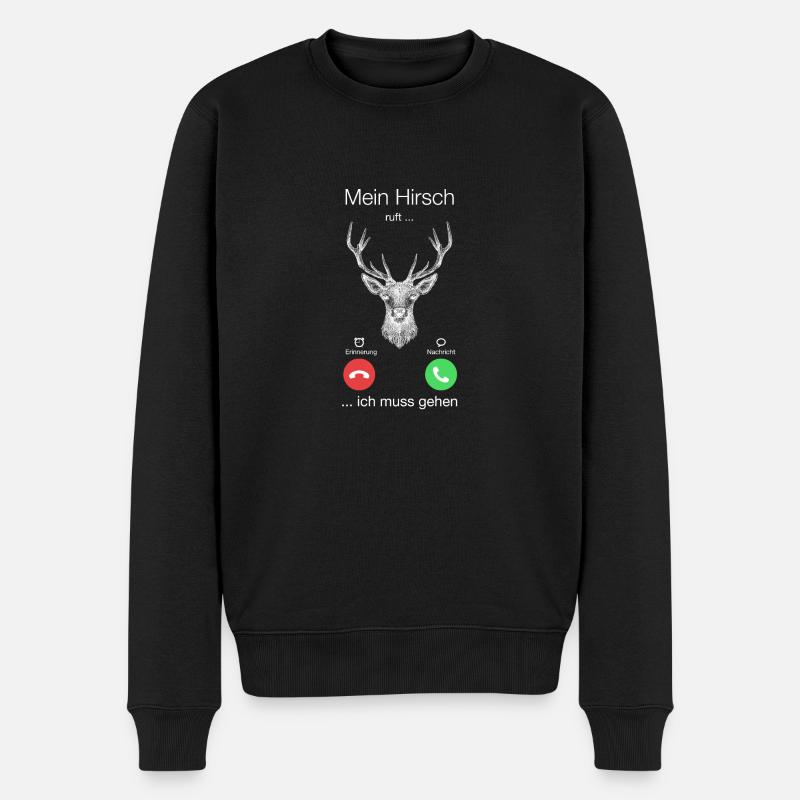 Geschenk Anruf Hirsch ruft - Männer Premium Bio Pullover - Schwarz